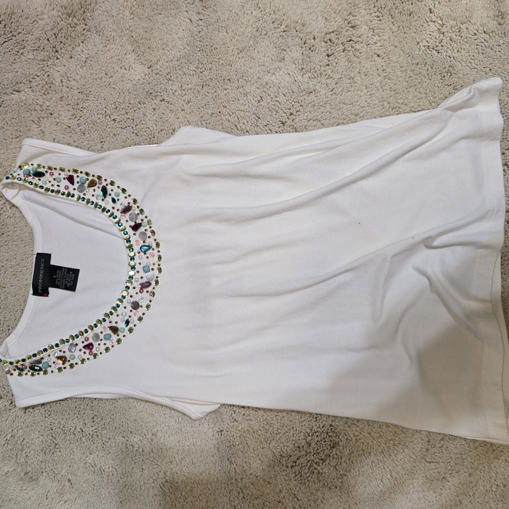 Vintage Embellished White Tank With Colorful Jewls